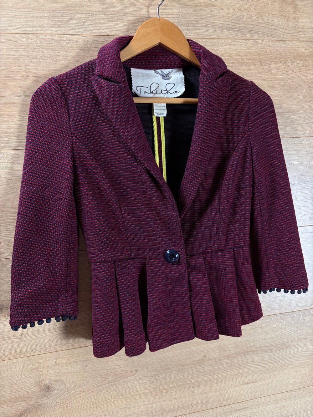 Tabitha Anthropologie Women's Maroon 3/4 Sleeve Peplum Blazer